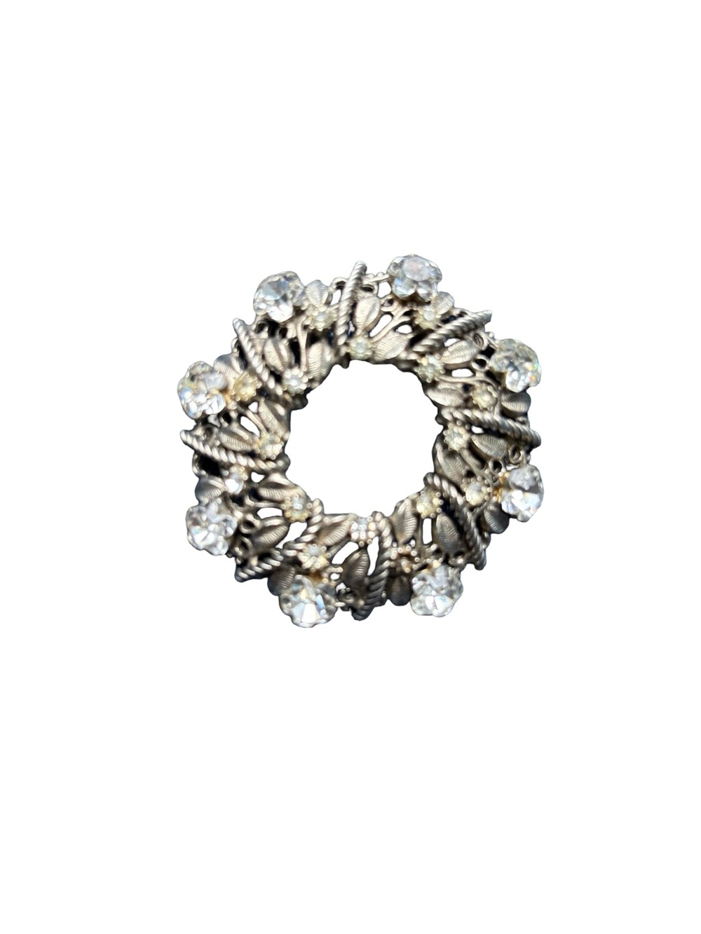Silver-Tone Crystal Wreath Brooch - Sparkling Circle Pin